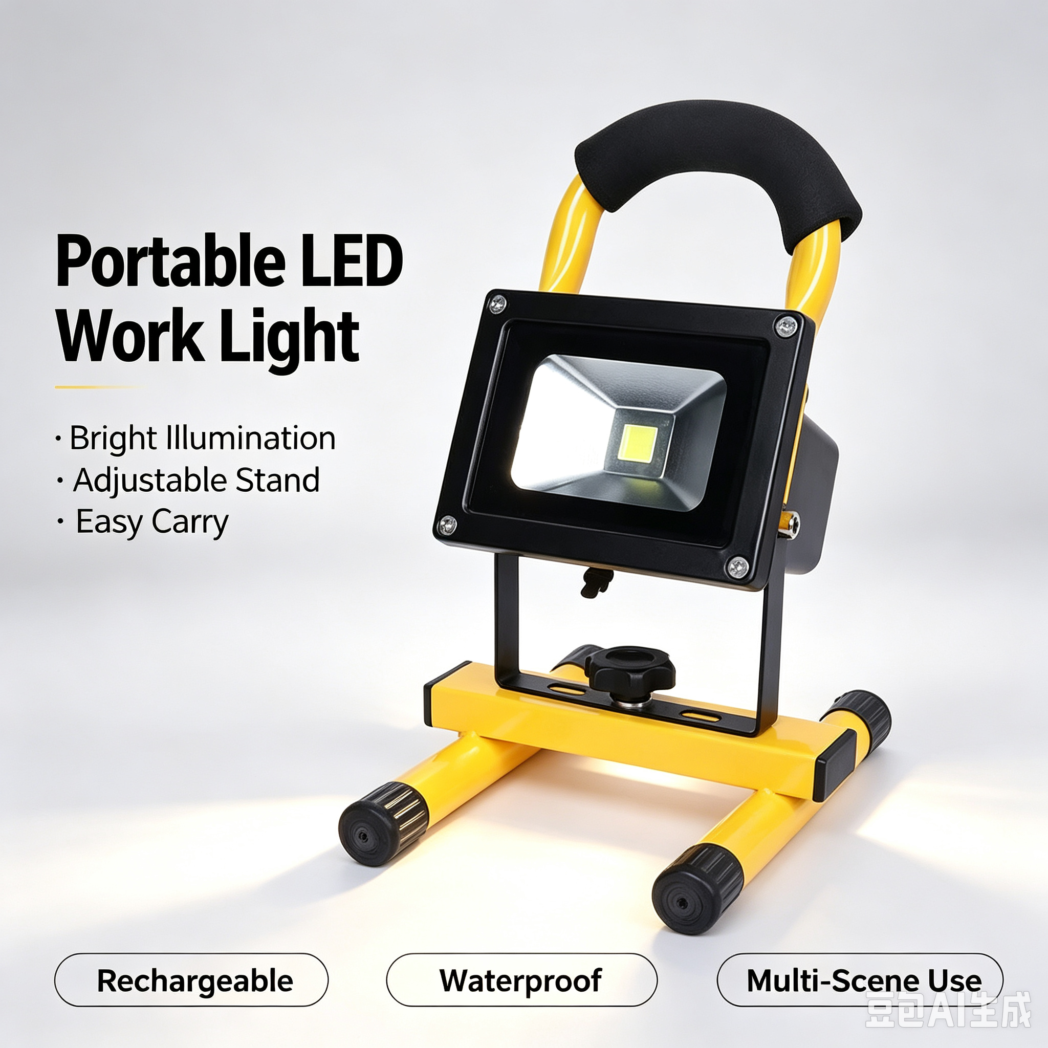 Portable LED Work Light, Rechargeable Flood Light with Adjustable Stand for Workshop, Outdoor and Emergency Lighting